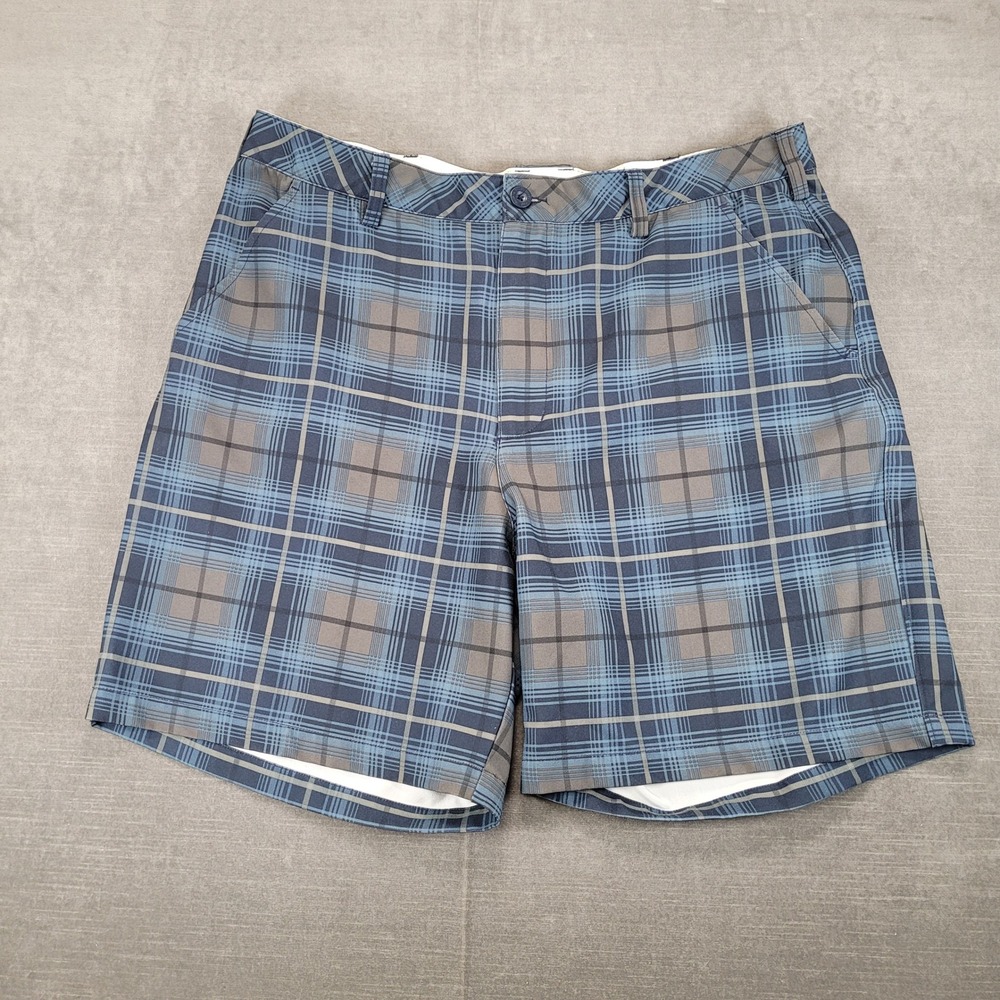 Reebok Golf Shorts Plaid Flat Front Moisture Wicking Blue Gray Mens Size 42